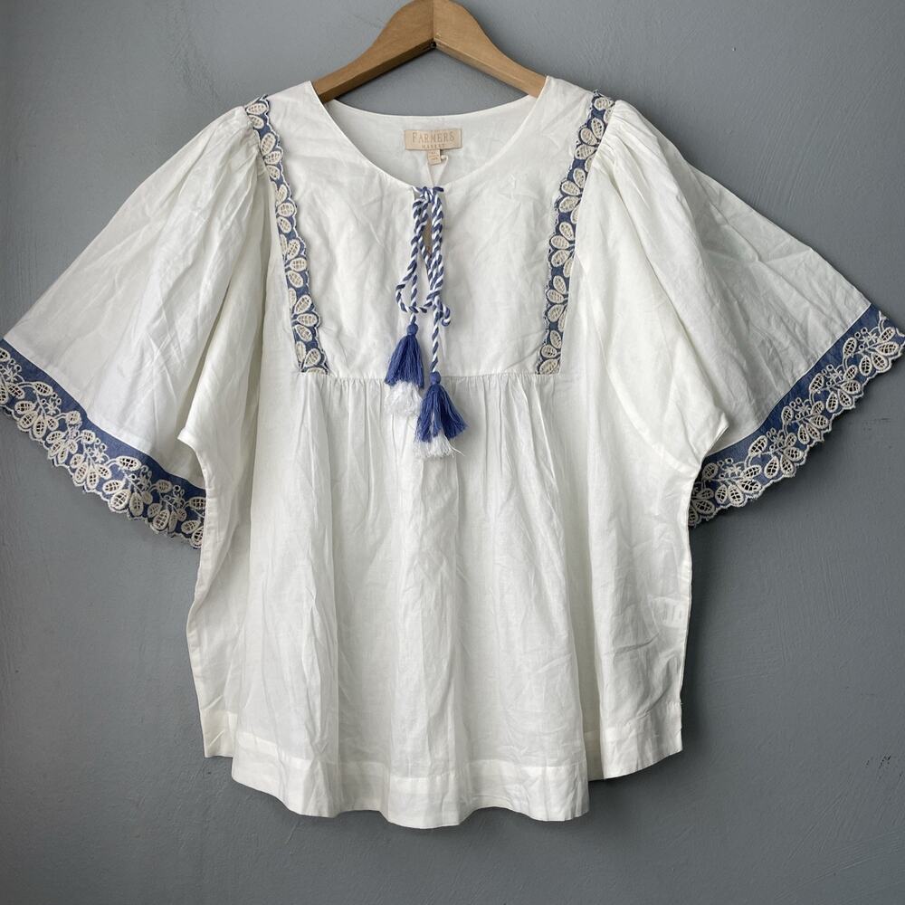 Farmers Market Peasant Top Size XL Romantic Feminine Boho Embroidered Eyelet